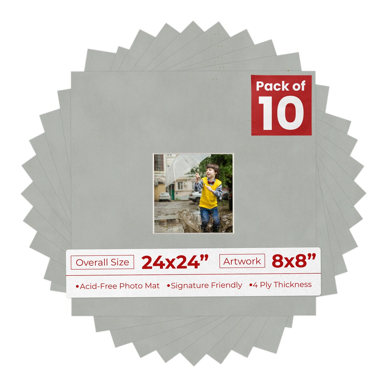 Light Grey Suede Mat Board for 24x24 Frames - Fits 8x8 Photos